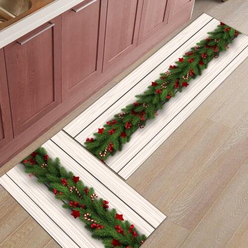 Christmas Pine Needle Candy Vintage Wood Grain Kitchen Mat Entrance Doormat Christmas Home Decor Carpet Bathroom Anti-slip Rug