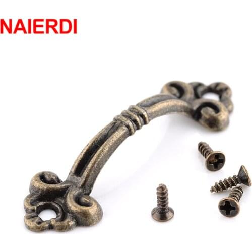 NAIERDI 10pcs Handles Knobs Pendants Flowers For Drawer Wooden Jewelry Box Furniture Hardware Bronze Tone Handle Cabinet Pulls