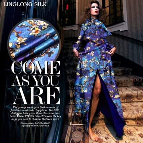 PRINTED SILK WOOL SATIN 140cm width 40mm/35%Silk+65%Wool Satin Fabric with Flower for Sewing Vestidos/Home Decoration Access