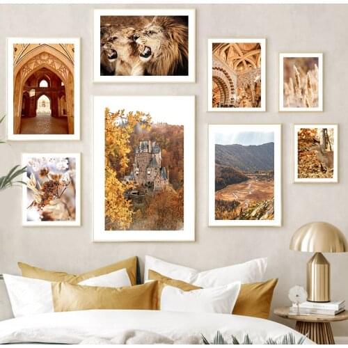 Hay Reed Forest Castle Lion Deer Scenery Wall Art Canvas Painting Nordic Posters And Prints Wall Pictures For Living Room Decor