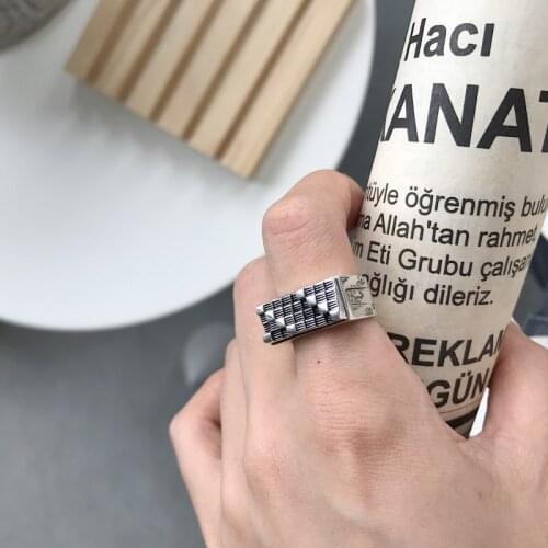 Silvology 925 Sterling Silver Ups and Downs Square Texture Rings Retro Do The Old Thick Punk Rings for Women Designers Jewelry