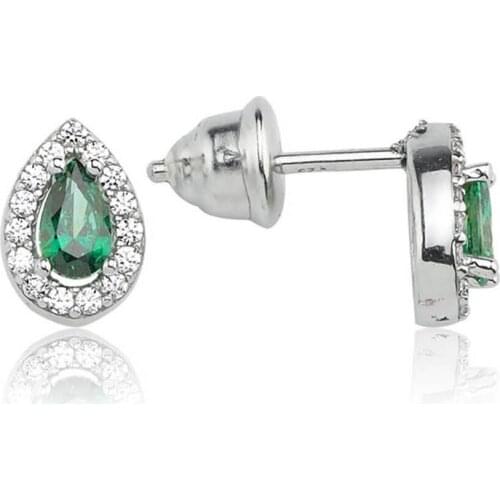 Valori Jewels 0.40 Carat, Zirconia Green And White Pear Gemstone, Rhodium Plated, Sterling Silver Earrings