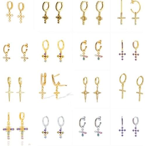 ROMAD 925 Sterling Silver Cross Pendant Earrings For Women Colorful Cubic Zirconia Drop Dangle Earrings Gift Fine Jewelry