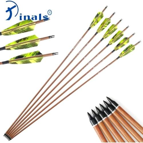 Pinals Archery Carbon Arrows Spine 400 500 600 ID6.2mm 32 Inch Shafts Wooden Skin Turkey Feathers Compound Recurve Bow Hunting
