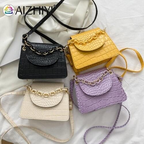 Fashion Women PU Leather Alligator Pattern Shoulder Crossbody Messenger Bag Casual Ladies Chain Pure Color Flap Handbags Purse