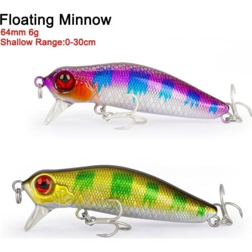 TSURINOYA DW71 Floating Fishing Lure Minnow 64F 64mm 6g Seabass 0-30cm Shallow Range Crank Bait Tungsten Weight System