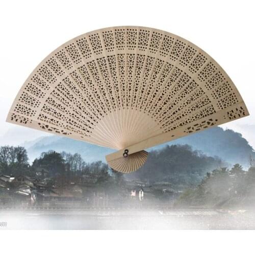 1PCS Chinese Style folding fan printing fan sandalwood fan Wedding Summer Accesory Art Folding Carved