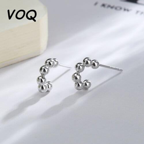 VOQ 925 Sterling Silver Round Bead Semicircle Earrings Womens French Geometric Minimalist Metal Earrings Oorbellen