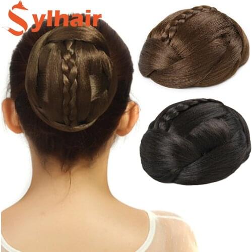 Sylhair 4 Colors Synthetic Hairpiece Braided Chignon Hair Clip In Hair Bun Donut Hair Rollers Headwear Hair Accessories for Wome