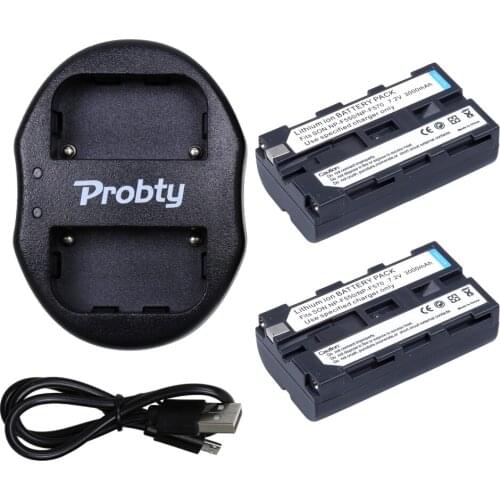 PROBTY 2Pcs NP-F550 NP F570 F550 F530 Camera Battery + Portable Dual USB Charger For SONY HD1000C 198P 190P 2100E Z1C 5C 7C LED