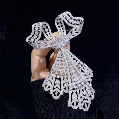 Vintage victoria palace 925 sterling silver with cubic zircon bowknot brooch high quality elegant fine women jewelry for coat