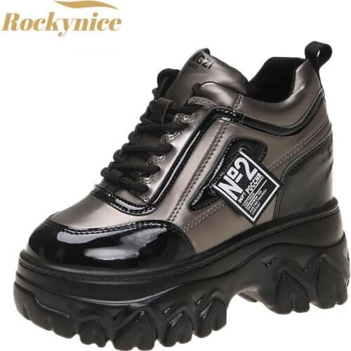 Thick Bottom Chunky Sneakers 2021 New Spring Women High Platform Sport Shoes Woman Casual Wedges Leather Dad Shoes Footwear 9CM