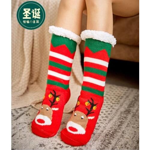 10pairs/lot Women Winter Christmas Socks Cotton Print Thicken Anti-slip Warm Fleece Socks female cartoon christmas socks(good)