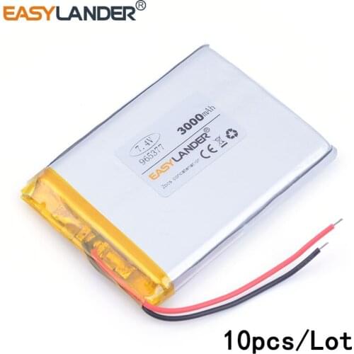 10pcs /Lot 3000mAH 965377 3.7v lithium Li ion polymer rechargeable battery for tablet pc cell phone POWER BANK E-book tablet pc