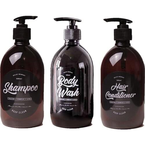 3Pack Empty Lotion Bottles Bathroom Shampoo Body Wash Conditioner Dispenser Bottle Plastic Bath Soap Storage Case 500ml