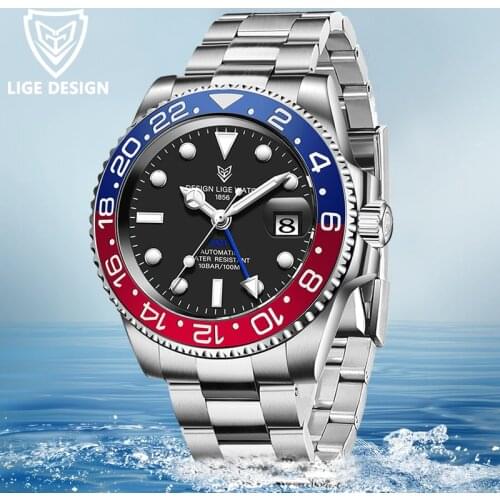 40mm LIGE DESIGN Black Dial Sapphire Mechanical Watches Men Ceramic Bezel GMT Luxury Brand Waterproof Automatic Men Watch Clock
