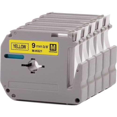 5PCS compatible for P-Touch Tape Label Catridge M-K621 MK621 mk 621 Black on yellow 9mm