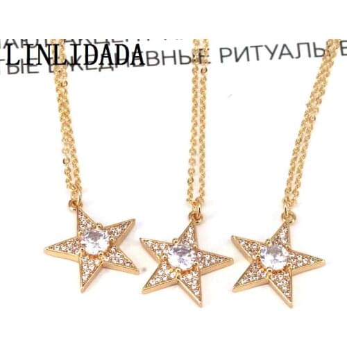5Pcs Dainty Cz Crystal Star Pendant, Shiny Gold-Color White CZ Micro Pave Pendant Charms Necklace Trendy Jewelry