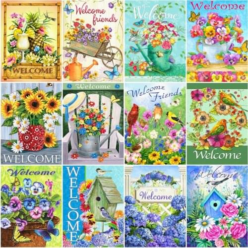 5d Diamond Painting Full Square/Round Welcome Cross Stitch Diamond Embroidery Flowers Sale Bead Picture Kits Home Decoration