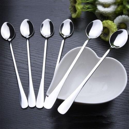 6pcs Long Handle Stainless Steel Tea Coffee Spoons Ice Cream Cutlery