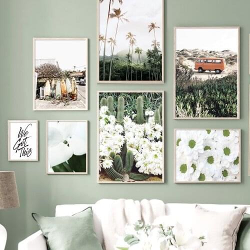 Car Cactus Palm Tree Canvas Painting Surfboard Daisy Nordic Posters and Prints Wall Art Print Wall Picture For Living Room Decor