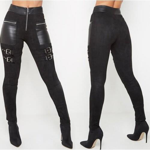 Chain Pocket Ladies Skinny Trousers Gothic Zipper Leggings Dark Black Women Pencil Pants Sexy High Waist Female Slacks Pants D30