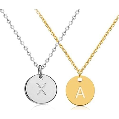 Children Cute Tiny Necklaces Jewelry Round Disc Double Side Engraved Hammered Name Necklace Alphabet Letter Pendant