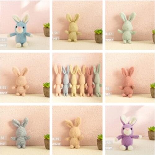 Dvotinst Newborn Baby Photography Props Cute Mini Knit Rabbit Animals Cartoon Dolls for Studio Shooting Accessories Photo Props