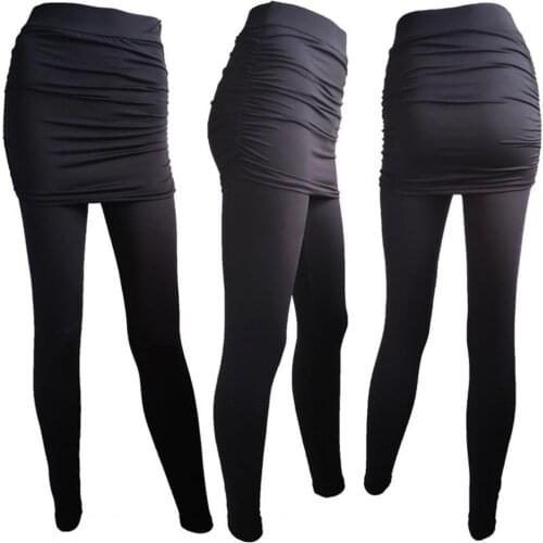 Breathable Stylish High Elastic Long Trousers Skirt Clothing Slim Leggings Skirt Solid Color for Workout