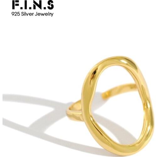 F.I.N.S INS Style Hot Sale Geometric Hollow-Out Finger Ring Personality 925 Sterling Silver Big Adjustable Ring Wedding Party