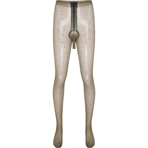 Gay Mens Lingerie Sexy See-through Stockings Pantyhose Glossy Dot Pattern Bulge Pouch Tights Stretchy Thin Leggings Underwear