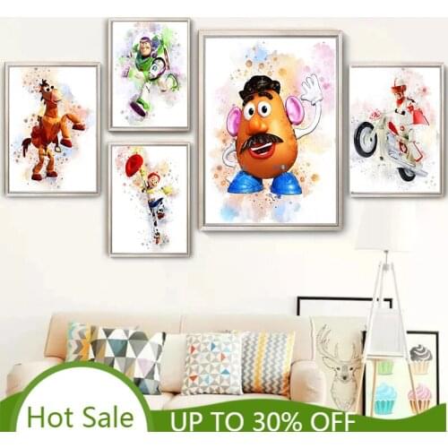 Disney Toy Story Watercolor Paintings on Canvas Movie Poster Print Abstract Wall Art Picture for Kids Room Cuadros Home Decor