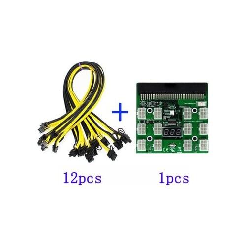 1200w/750w Breakout Board + 12pcs 6P Male to (6+2)8P Male Power Cables(50cm) Kits For HPPSU GPU Mining Ethereum
