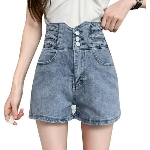 Short jeans womens super high waist net celebrity slim stretch straight-leg pants 2021 summer Korean fashion womens clothing