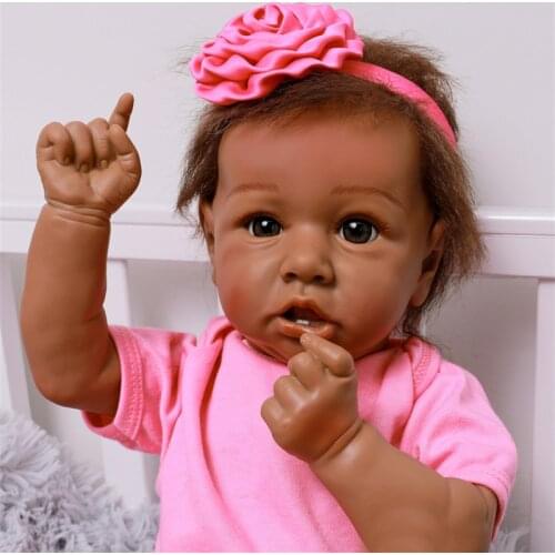 Baby Reborn Dolls Full Body Silicone Black Doll Adorable Realistic Bonecas Doll Crooked Mouth Newborn bebe Bath Toy Playmate