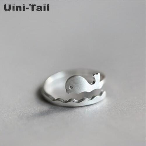 Hot 925 Sterling Silver Whale Wave Dolphin Ocean Ring Cute Opening Adjust Ring Korean Jewelry Give girlfriend High quality