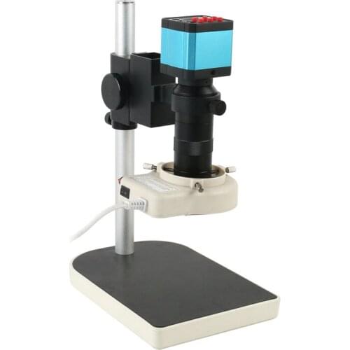 21MP CMOS HDMI Microscope Camera For Industry Lab PCB USB Output TF Card Video Recorder + C-mount Lens + 144 LED Lamp + Stand