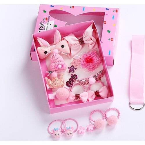 18 Pcs Hair Clip Set Cute Hair Accessories Girl Cartoon Hair Clip Headwear Bow Flower Animal Hairpin Hair Ring Elastic Headdress