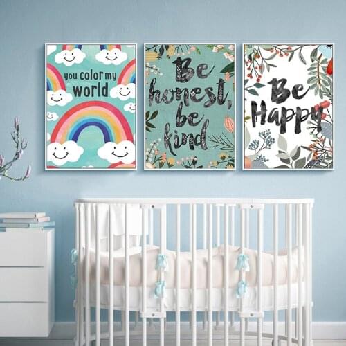 Wall Art Kid Bedroom Vintage Poster and Prints Rainbow Inspirational Quotes Canvas Painting Cartoon Pictures Home Decoration