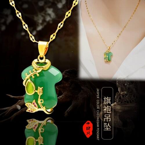 Natural Green Chalcedony Hand-carved Cheongsam Pendant Fashion Boutique Jewelry Men and Women Green Agate Necklace Popular Gifts
