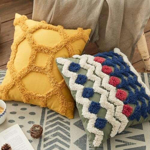 Handmade Cushion Cover 45x45cm Pillow Cover Tufted Mustard Yellow Pink for Home Decoration Living Room Bed Room