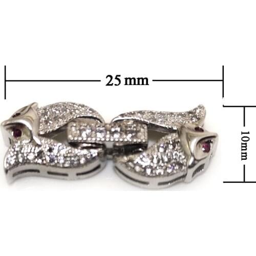 Wholesale 10x25mm 2 Rows Double Foxes Style 925 Sterling Silver Jewelry Foldover Clasp with Zirconia