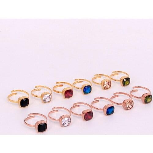 Stainless steel Open Ring Candy Color Crystal Zircon Engagement Square Ring Lover Bridal Christmas Gift Elegant Women Jewelry