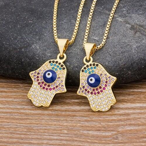 New Boho Hamsa Hand Rainbow Evil Eye Charm Necklace Men Women Fashion CZ Gold Chain Necklace For Female Couples Jewelry Gift