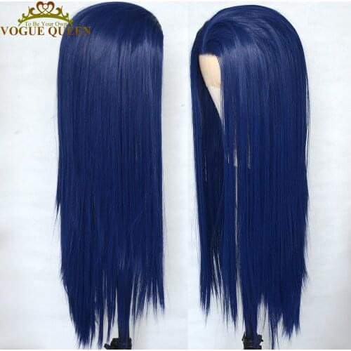 Vogue Queen Dark Blue Synthetic Lace Front Wig Long Silky Straight Heat Resistant Fiber For Women