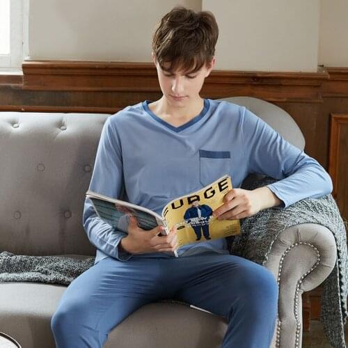 QIANXIU 2018 autumn Men Pajamas long Sleeve Pajama Set Men Pure Full Cotton plus size pijama For Men Sleepwear Suit homewear