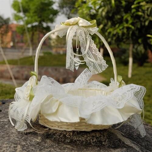 Hand Made Braided Flower Girl Wedding Basket Lace Flower Beading Cute fleur de mariage panier Cestas boda