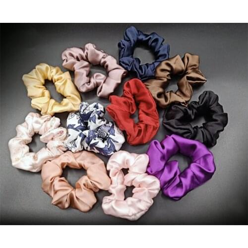 100% Pure Silk Scrunchie Hair Bands Womens Accesories Side Width about 35mm Elastic Band Ponytail Holder Hair Loop Ornaments