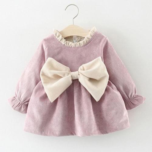 Cute Newborn Infant Kids Baby Girl Cotton Long Sleeve Bowknot Princess Lovely Party Dress Winter Clothes New