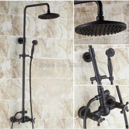 Bathroom Black Oil Rubbed Bronze Dual Handles Rain Shower Faucet Set with Handheld Shower Head / Wall Mounted Mixer Taps Wrs413